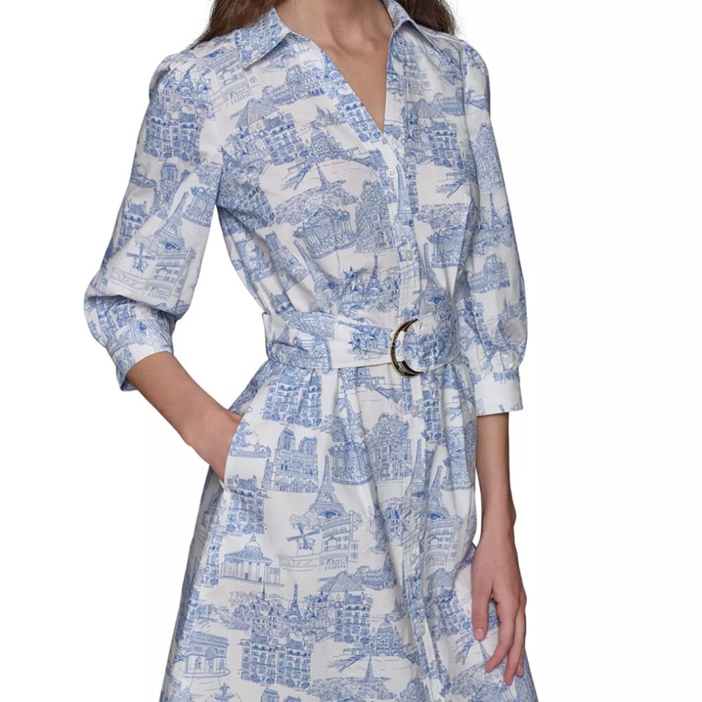 SOLD KARL LAGERFELD Landmark Print Cotton Shirtdress Size 4